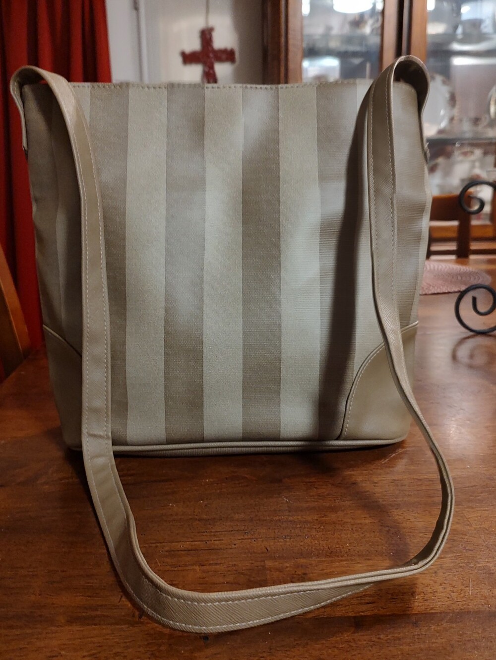 Striped Neutral Tote Bag - Beige and Light Taupe